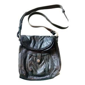 Vintage Lucky Brand Lamb Leather Crossbody Flap Shoulder Bag Black